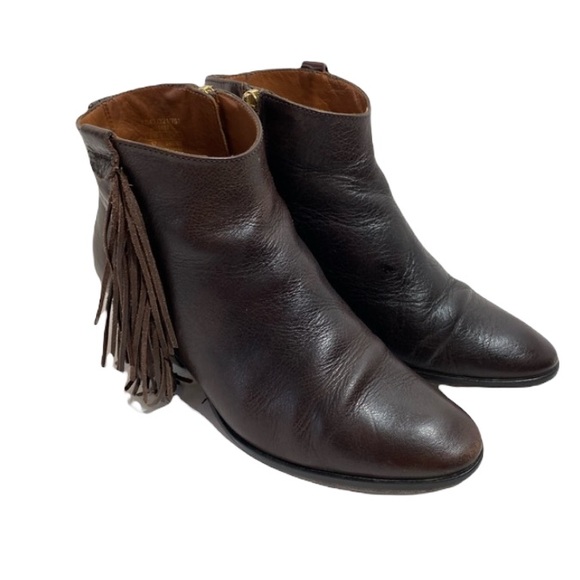 Brown Leather Ankle Bootie Fringe Boho boot 7 - Picture 2 of 7